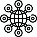 Black and white simple drawing of globe with gateways OTA surrounding it