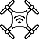 Black and white simple drawing of a drone to represent ROS-based robotics solutions